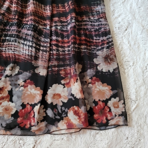 Miss Miss Sleeveless Wavy Plaid Floral Print Hem Crew Neck Dress Size M - Picture 7 of 16